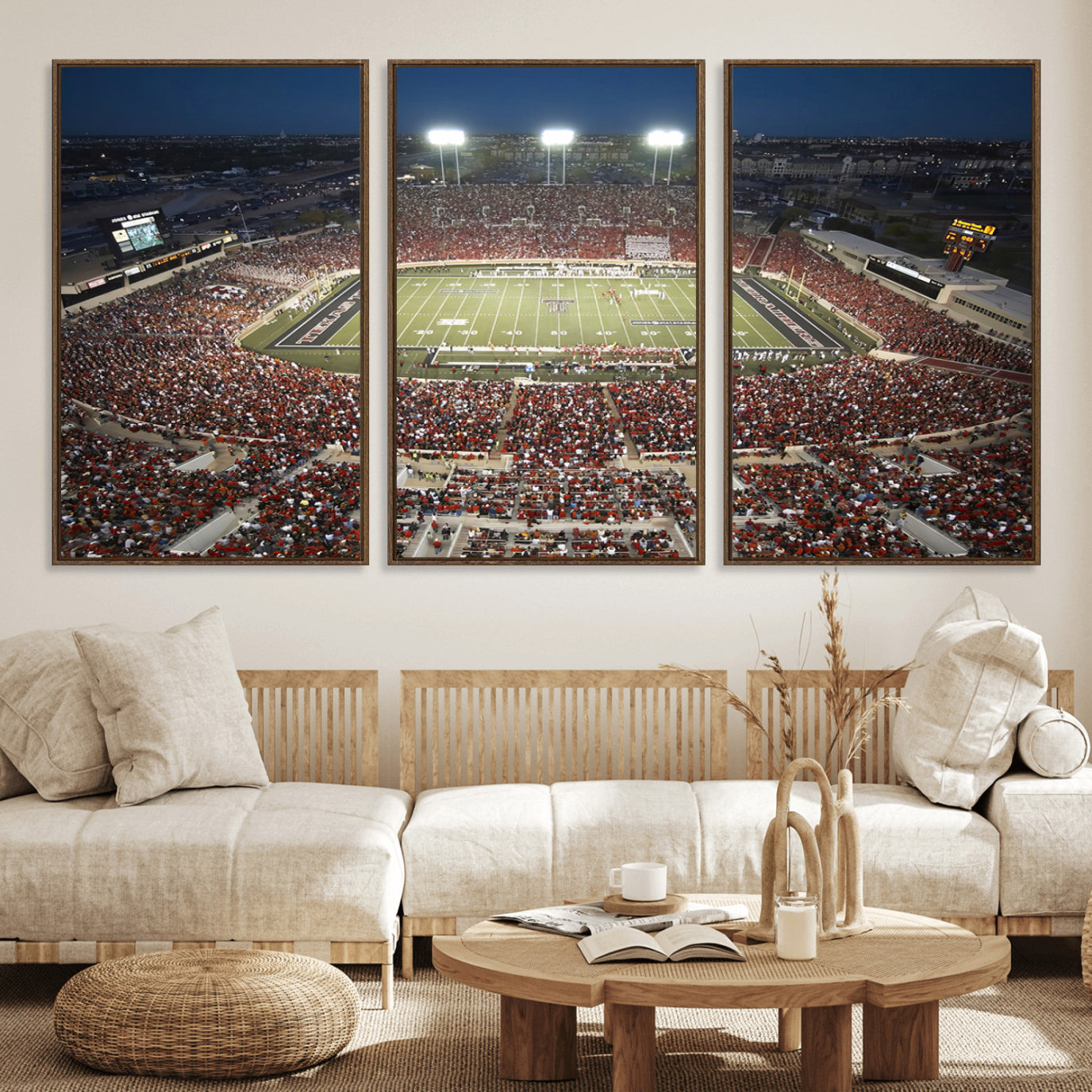 55763-MGV-FC-60X30-3P_Walnut-Texas Tech Red Raiders Football Team Print - Lubbock Jones AT&T Stadium Wall Art Canvas Print