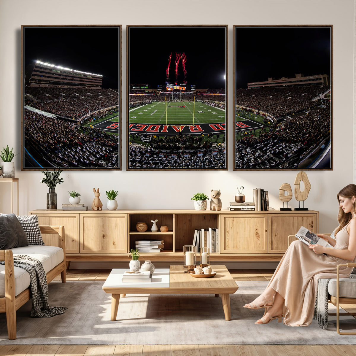 83122-PAN-FL-20X10 - Framed Texas Tech Red Raiders Stadium Canvas, Texas Tech Red Raiders Football Team Print - Lubbock