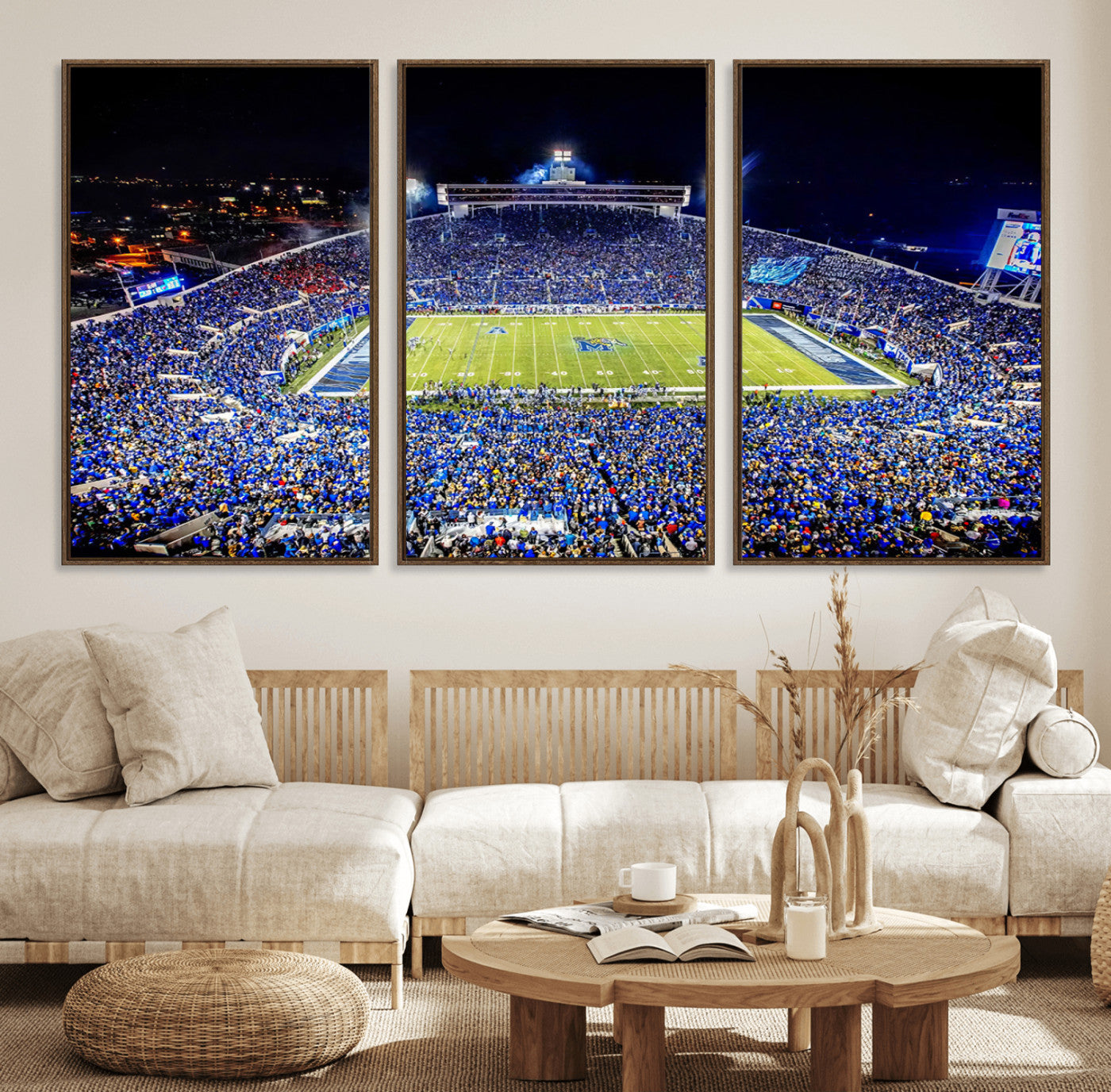 11665-MGV-FC-60X30-3P_Walnut-University of Memphis Tigers Football Team Print - Memphis Simmons Bank Liberty Stadium Wall Art