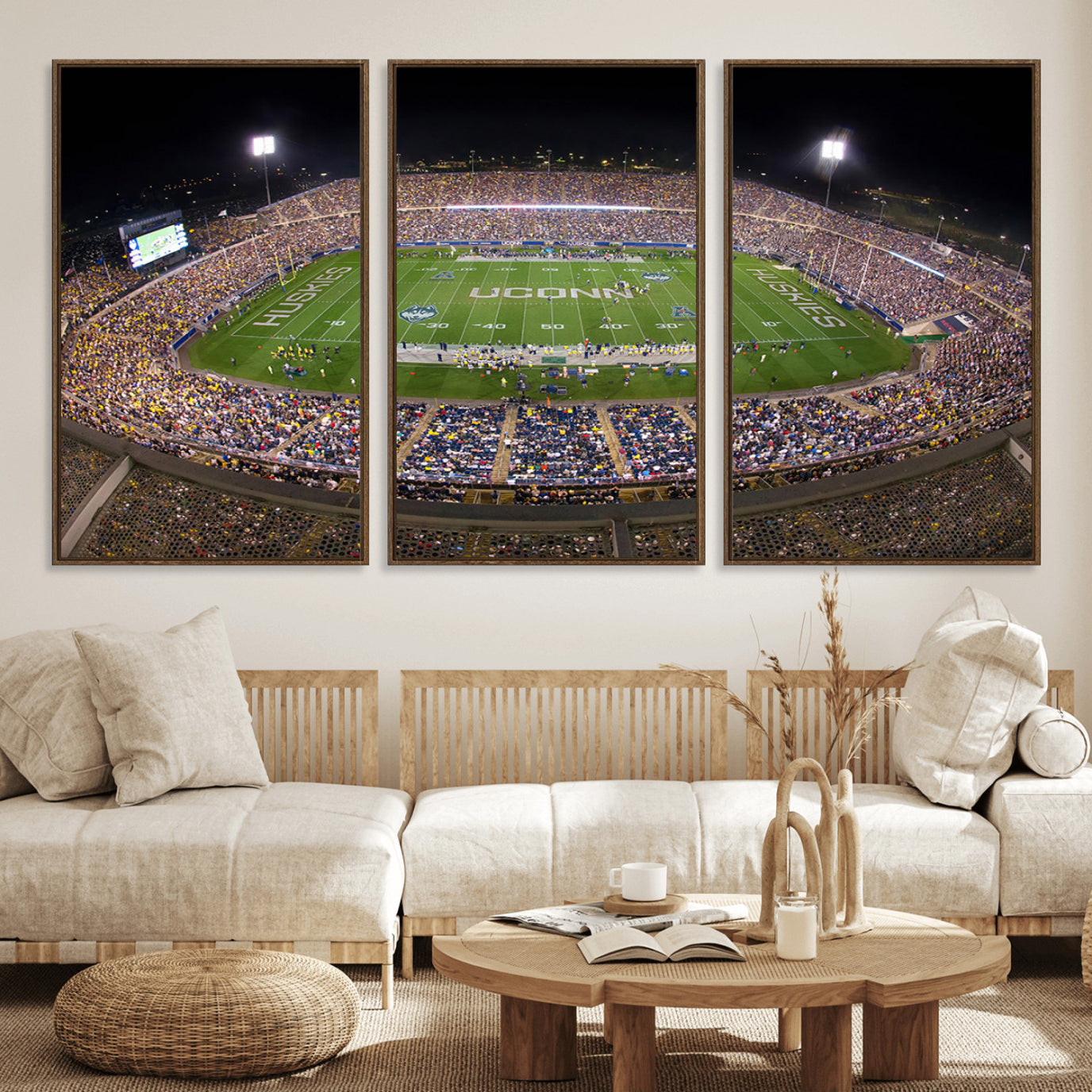 52855-MGV-FC-60X30-3P_Walnut-The University of Connecticut UCONN Huskies Football Team Print - East Hartford Pratt & Whitney