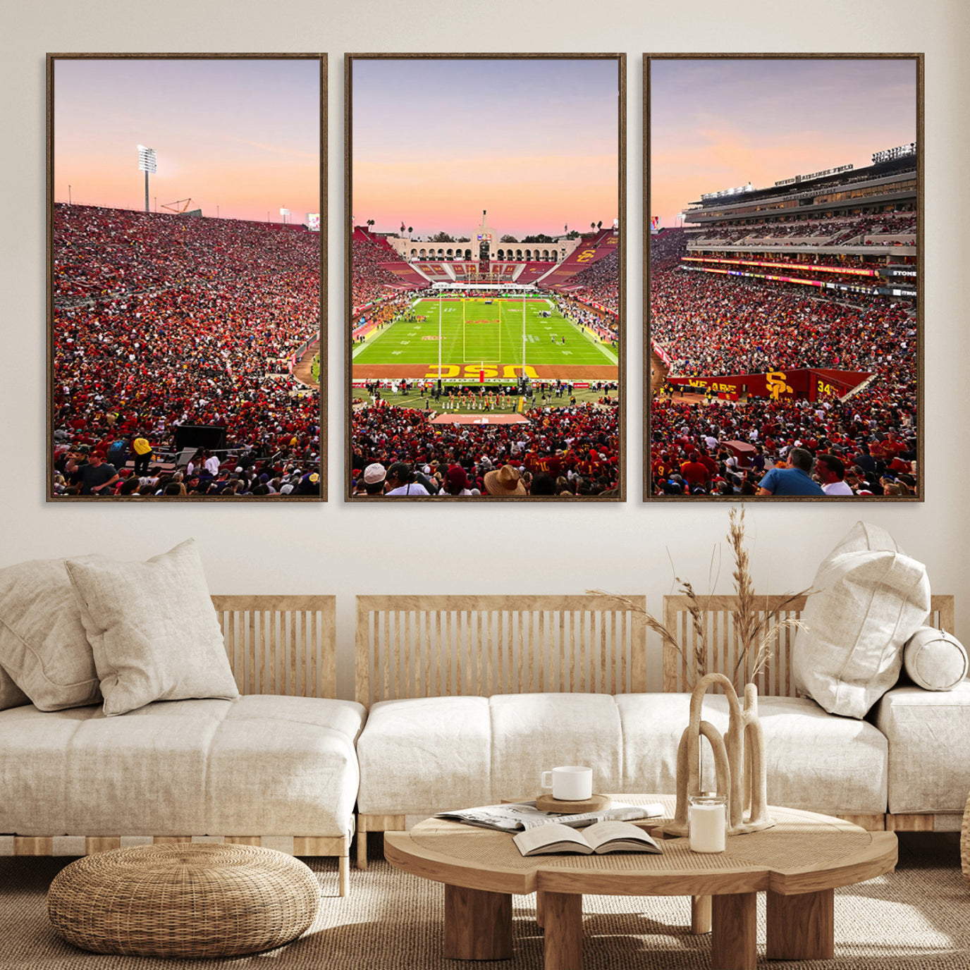 39904-MGV-FC-60X30-3P_Walnut-The University of Southern California USC Trojans Football Team Print - Los Angeles Memorial