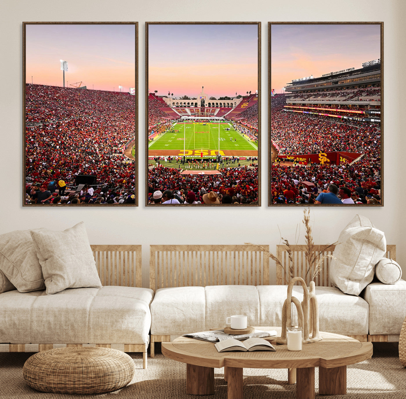 39904-MGV-FC-60X30-3P_Walnut-The University of Southern California USC Trojans Football Team Print - Los Angeles Memorial