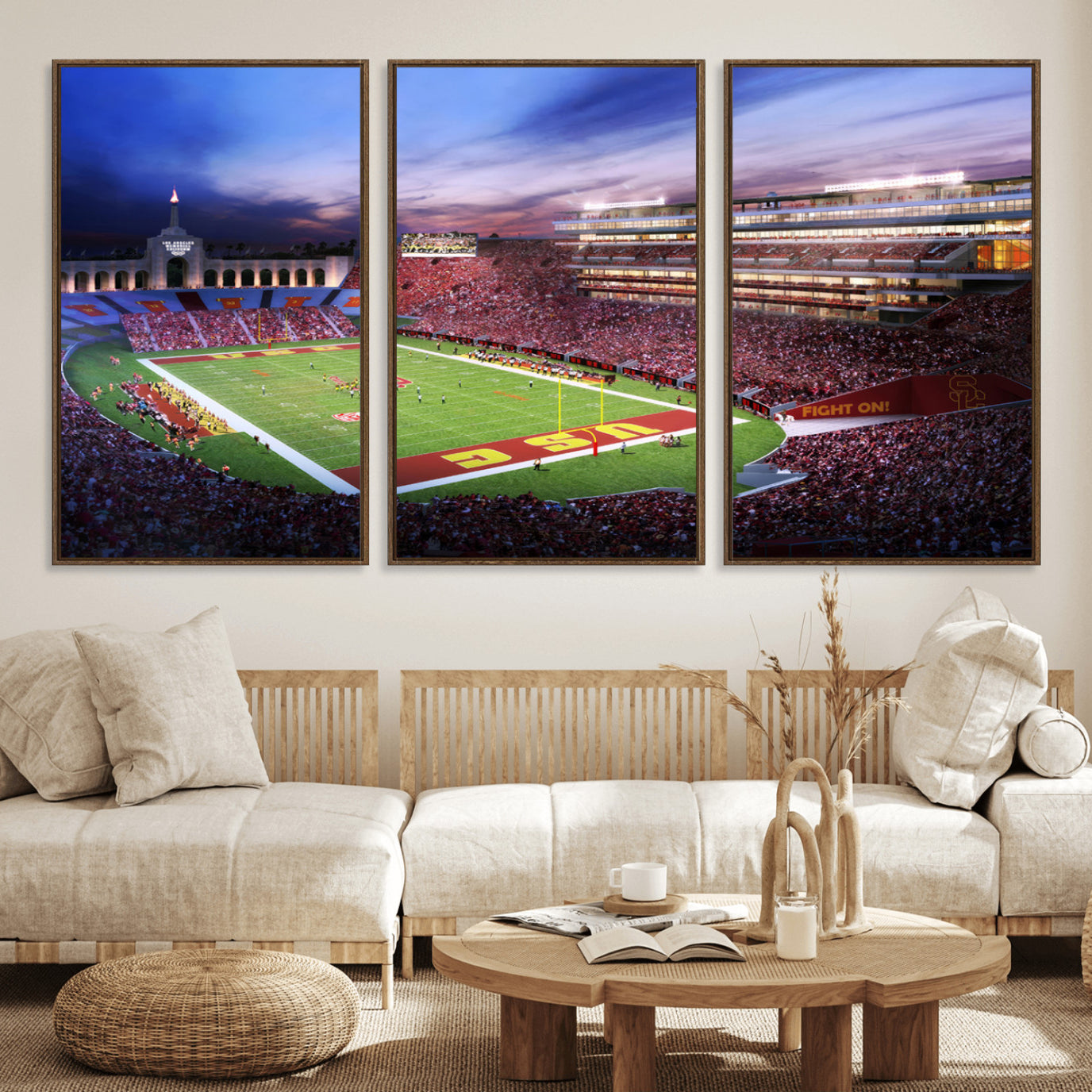71879-MGV-FC-60X30-3P_Walnut-The University of Southern California USC Trojans Football Team Print - Los Angeles Memorial