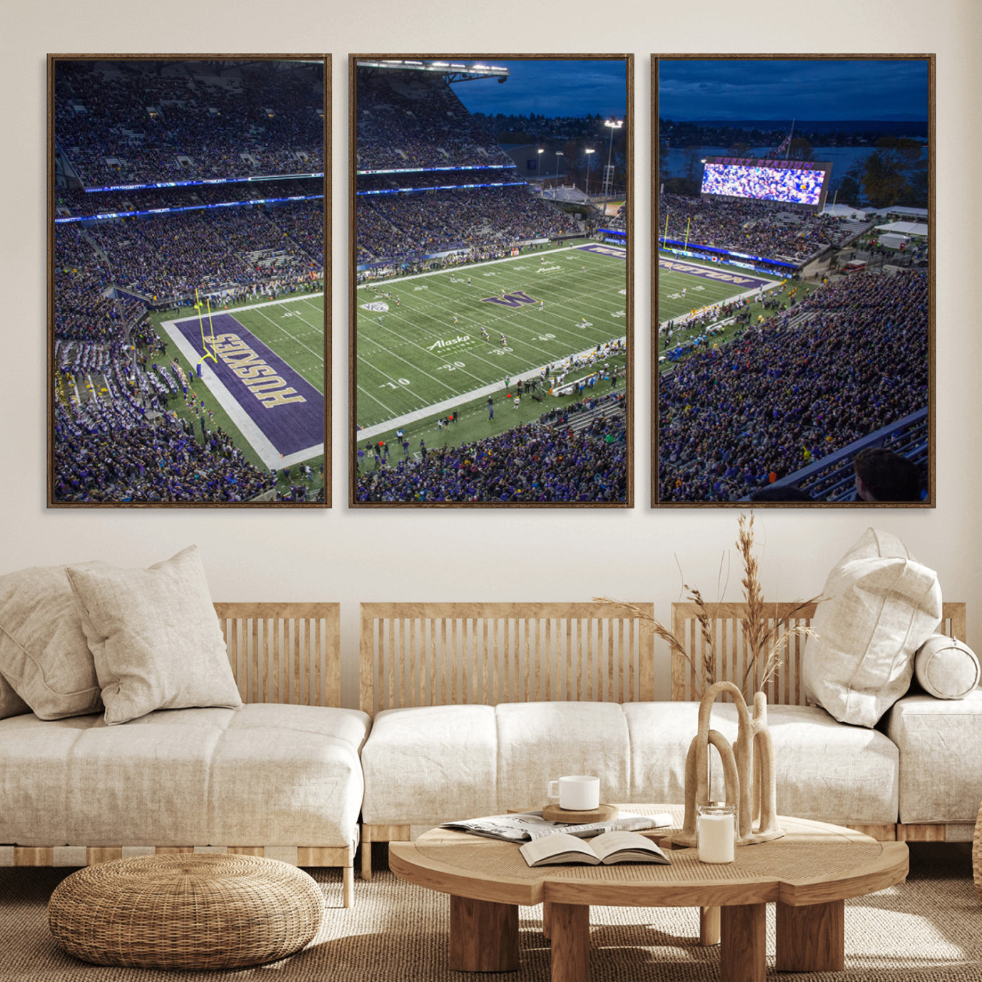 84780-MGV-FC-60X30-3P_Walnut-The University of Washington Huskies Football Team Print - Seattle Husky Stadium Wall Art Canvas