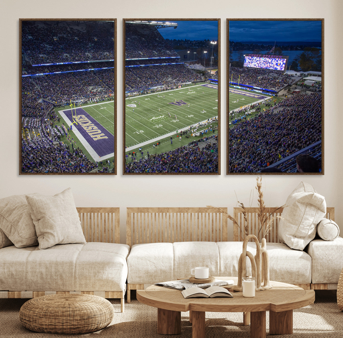 84780-MGV-FC-60X30-3P_Walnut-The University of Washington Huskies Football Team Print - Seattle Husky Stadium Wall Art Canvas
