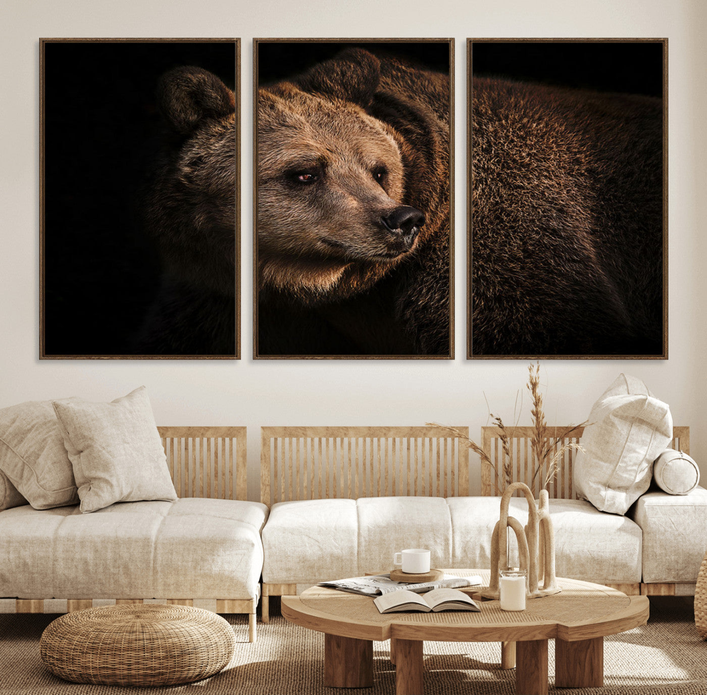 67744-MGV-FC-60X30-3P_Walnut-Wild Grizzly 399 Bear Canvas Wall Art Print, Bear Animal Canvas Artwork Print, Black Bear Wall Art