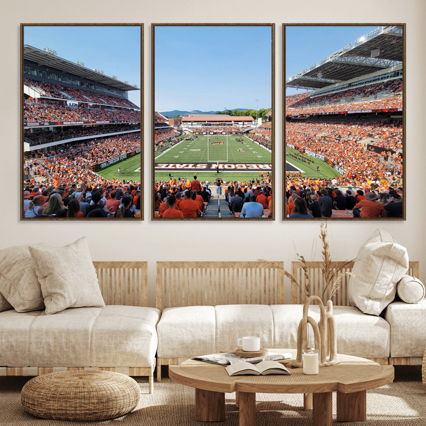 35211-MGV-FC-60X30-3P_Walnut-Oregon State Beavers Football Team Print - Corvallis Reser Stadium Wall Art Canvas Print