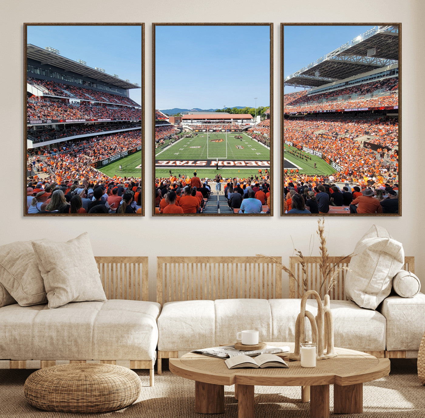 35211-MGV-FC-60X30-3P_Walnut-Oregon State Beavers Football Team Print - Corvallis Reser Stadium Wall Art Canvas Print