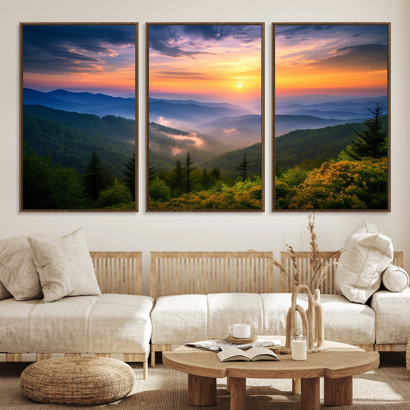 96548-MGV-FC-60X30-3P_Walnut-Majestic Mountain Sunrise Print | Landscape Wall Art | Canvas Print Ready to Hang | Farmhouse Wall