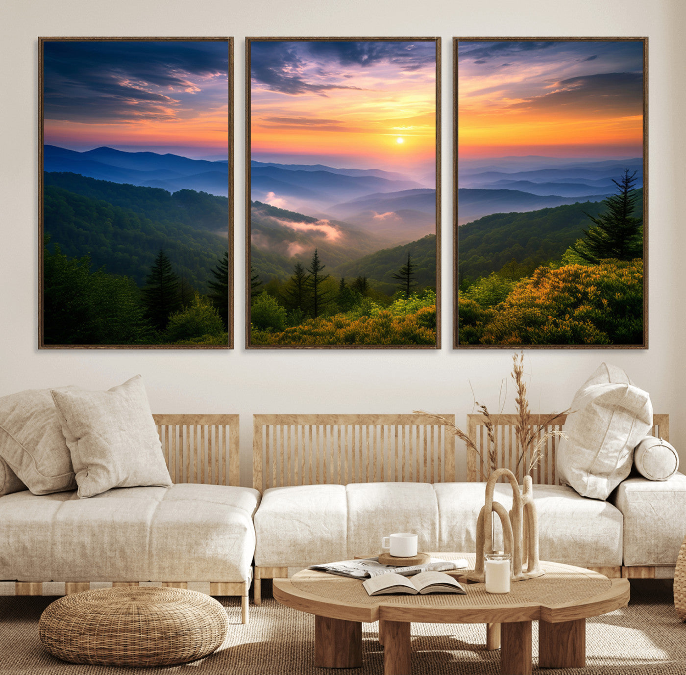 96548-MGV-FC-60X30-3P_Walnut-Majestic Mountain Sunrise Print | Landscape Wall Art | Canvas Print Ready to Hang | Farmhouse Wall
