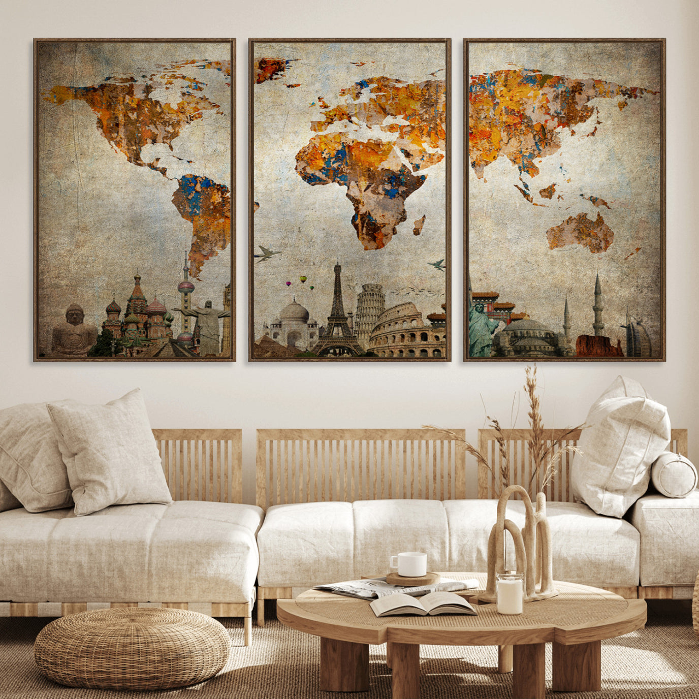 54918-MGV-FC-60X30-3P_Walnut-Push Pin World Map Canvas Print – Travel Tracker Wall Art for Couples, Perfect Anniversary Gift for Home or Office Decor