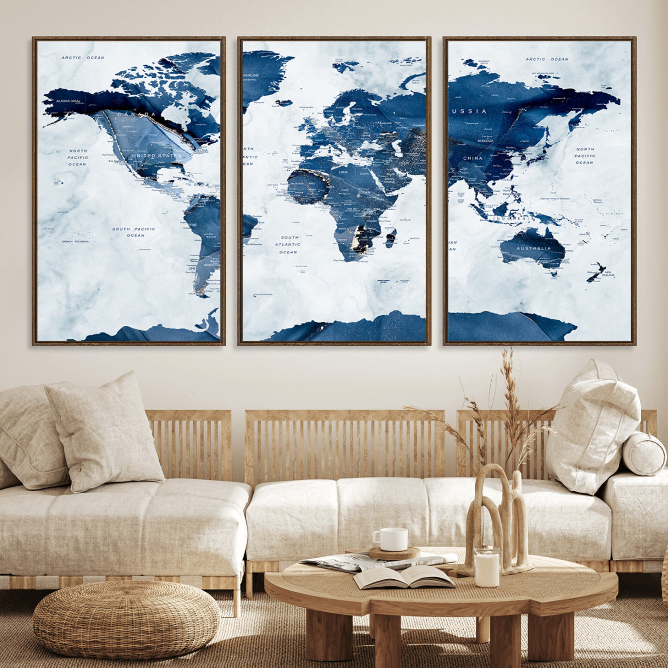 44436-MGV-FC-60X30-3P_Walnut-Push Pin World Map Canvas Print – Travel Tracker Wall Art for Couples, Perfect Anniversary Gift for Home or Office Decor