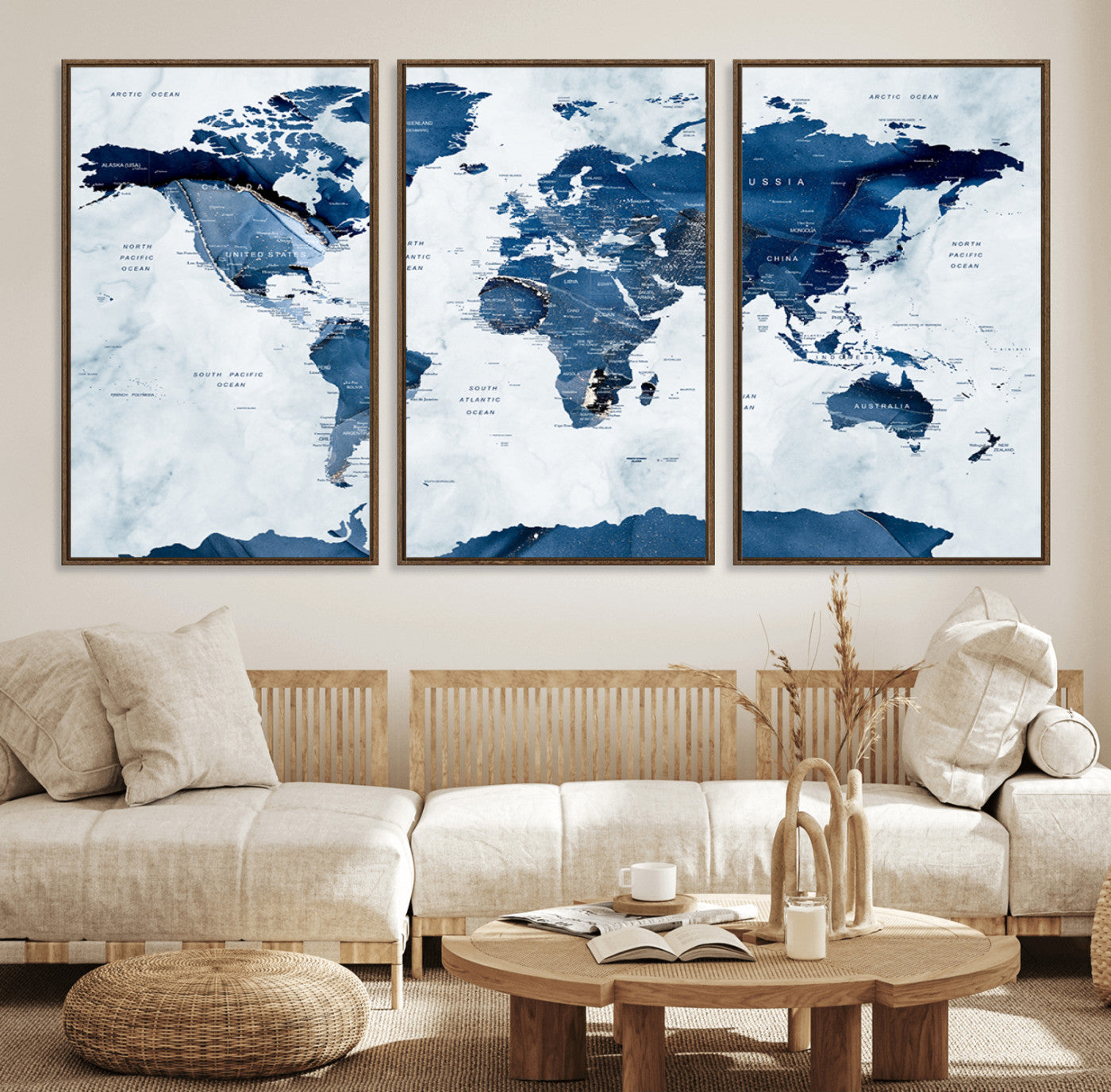 44436-MGV-FC-60X30-3P_Walnut-Push Pin World Map Canvas Print – Travel Tracker Wall Art for Couples, Perfect Anniversary Gift for Home or Office Decor