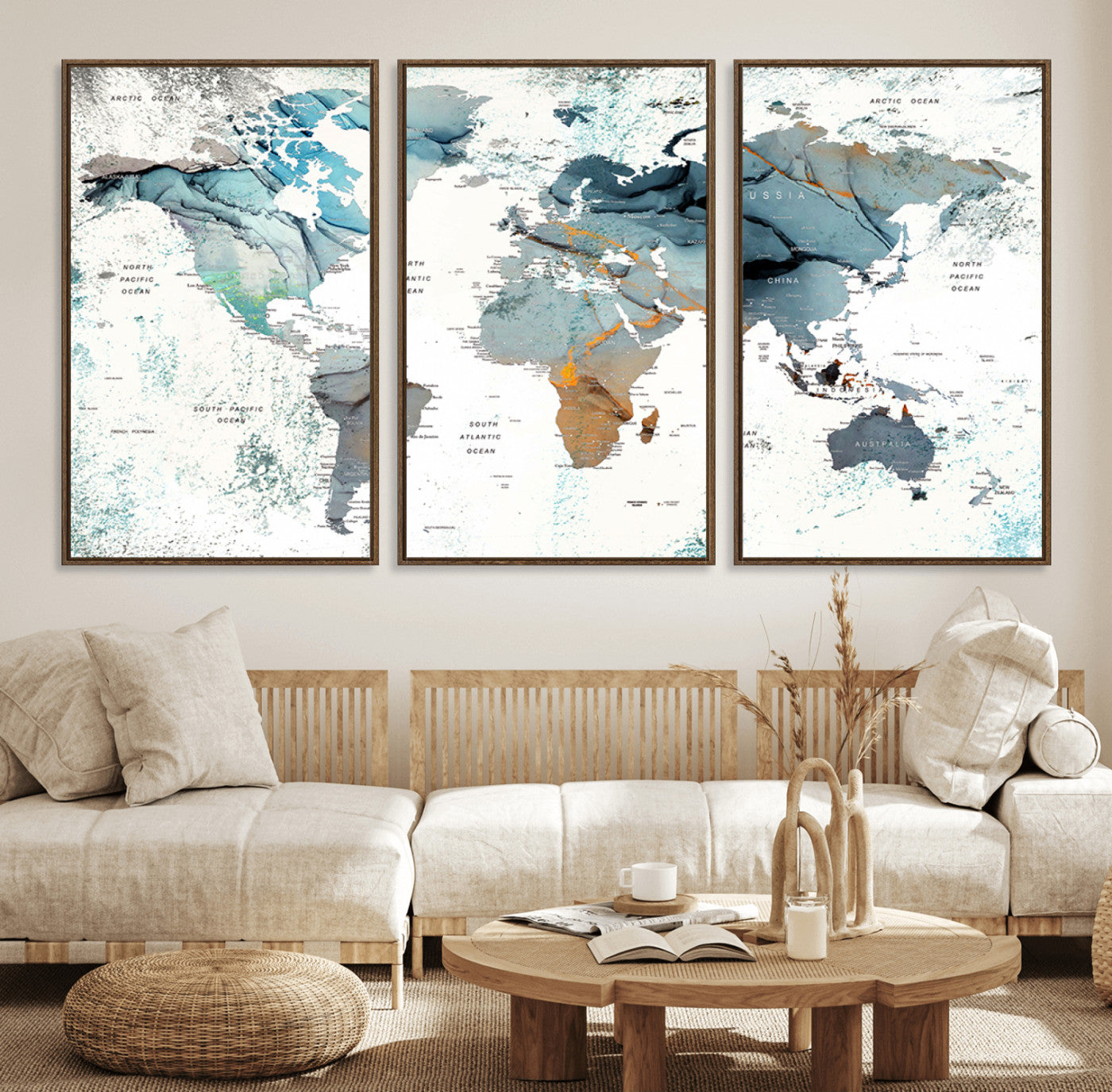 48730-MGV-FC-60X30-3P_Walnut-Push Pin World Map Canvas Print – Travel Tracker Wall Art for Couples, Perfect Anniversary Gift for Home or Office Decor