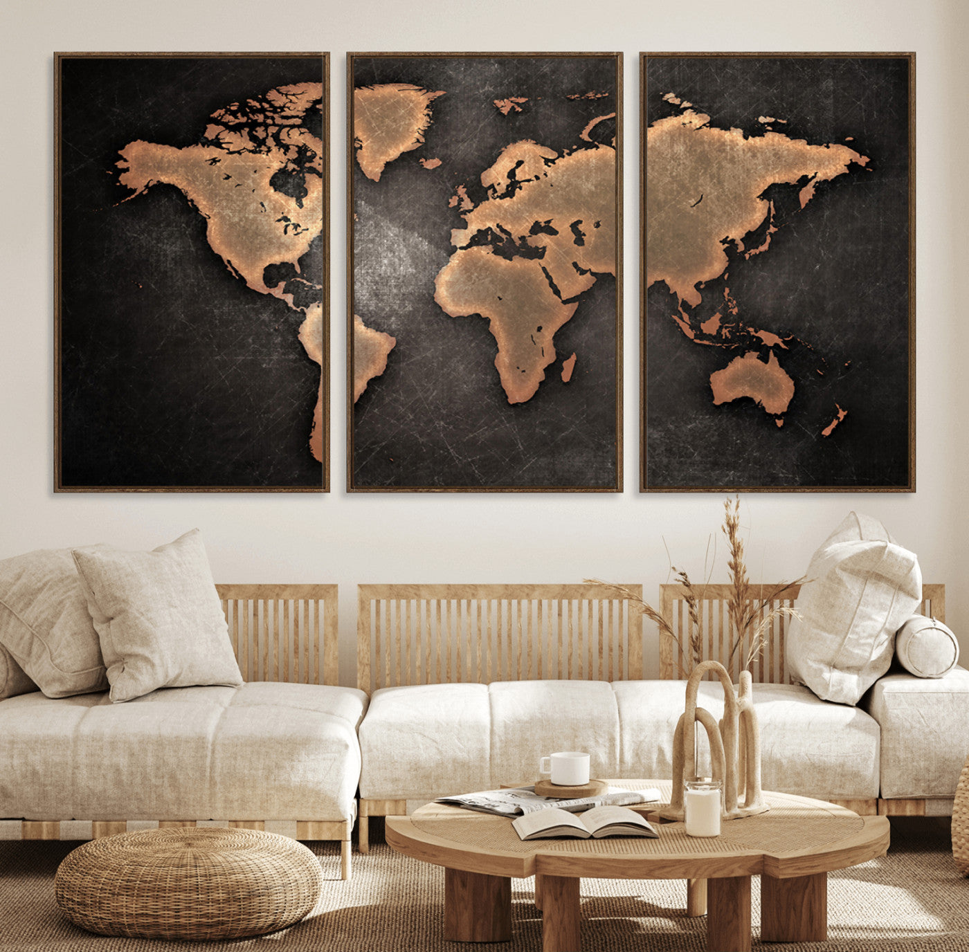 33739-MGV-FC-60X30-3P_Walnut-Push Pin World Map Canvas Print – Framed Travel Map Wall Art for Couples, Anniversary Gift, Modern Home or Office Decor