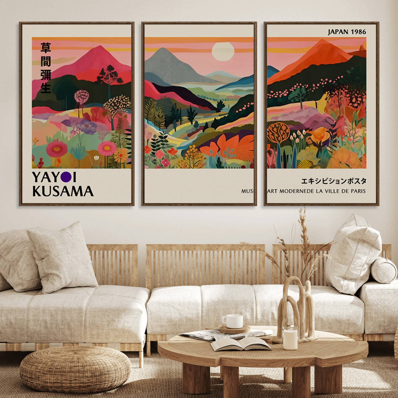 74839-MGV-FC-60X30-3P_Walnut-Yayoi Ba Bam 1986 Wall Art Print - Comes Away to Kiss Sabi Sabi Japanese Wall Art Print - Vibrant