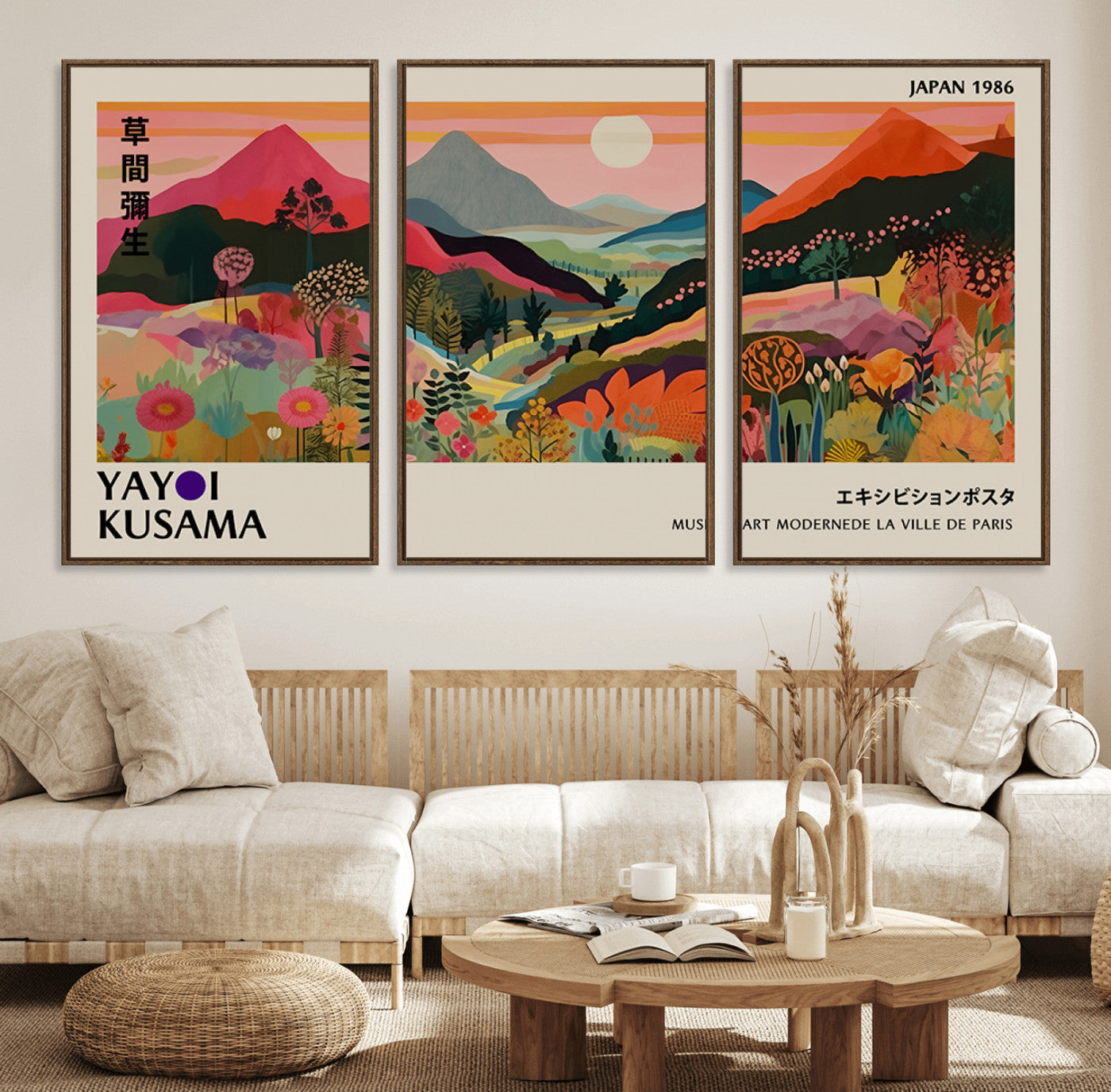 74839-MGV-FC-60X30-3P_Walnut-Yayoi 1986 Wall Art Print – Vibrant Sabi Sabi Japanese Abstract Design Contemporary Colorful Artwork for Home Office