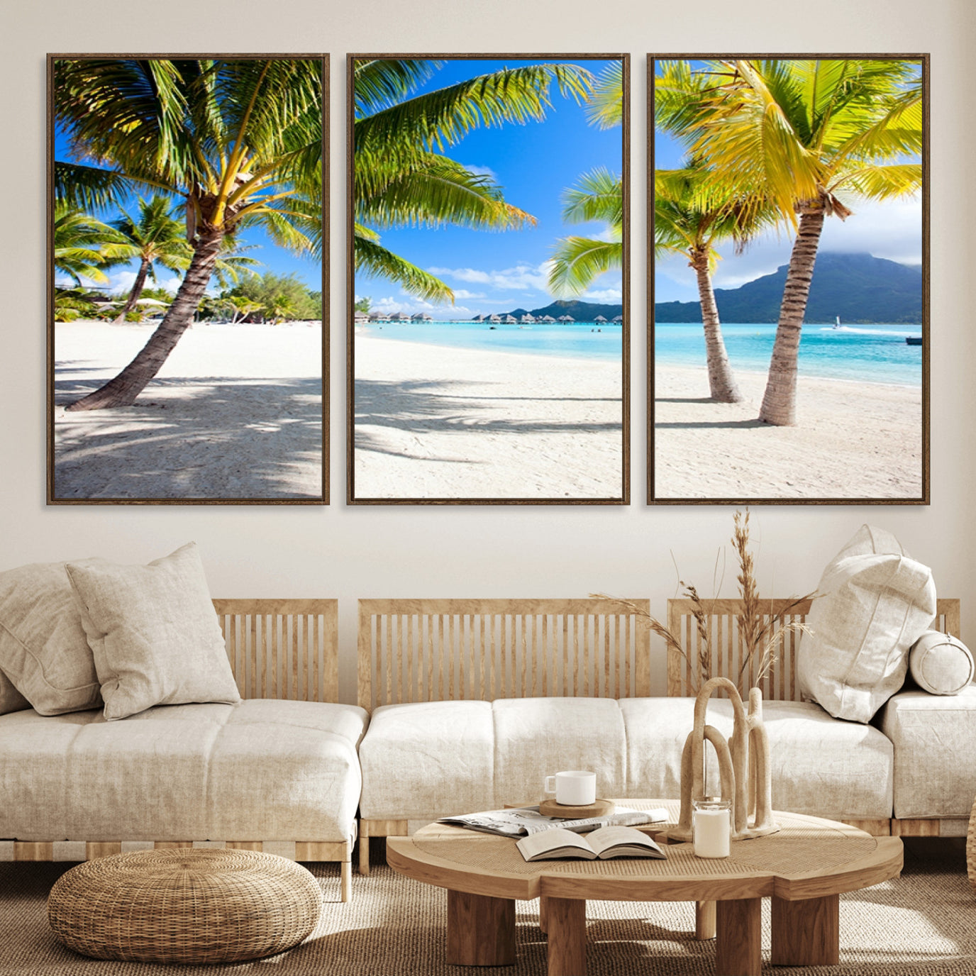 -Blue Beach and Sea Wall Art Canvas Print