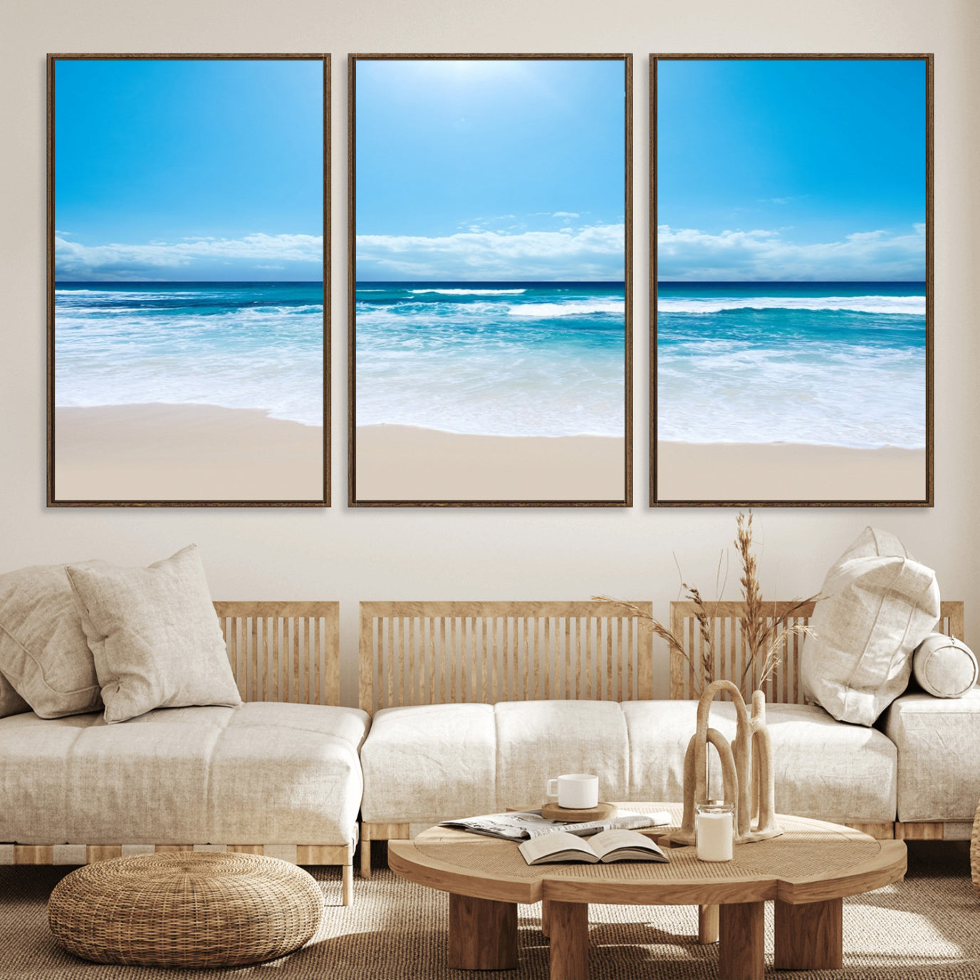 -Wall Art Canvas Print Shiny Blue Sea and Beach