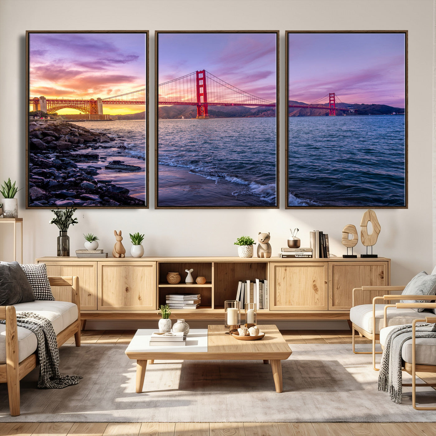 24256-MGV-CV-36X24 - Golden Gate Bridge Wall Art Print, San Francisco Sunset Canvas Wall Art, Cityscape Canvas Print for