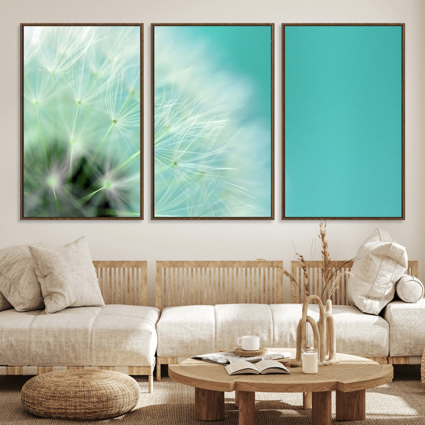 26056-MGV-FC-60X30-3P_Walnut-DANDELION Flower Wall Art Canvas Print, Canvas Dandelion Floral Wall Art