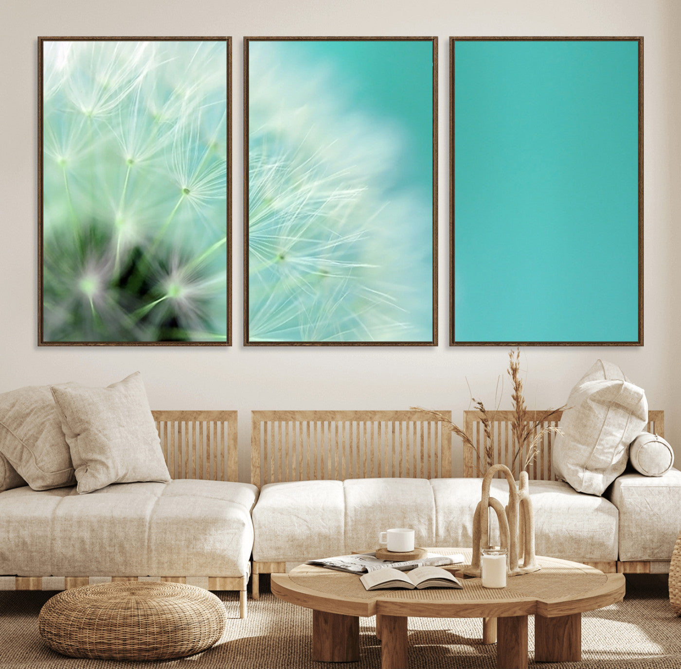 26056-MGV-FC-60X30-3P_Walnut-DANDELION Flower Wall Art Canvas Print, Canvas Dandelion Floral Wall Art