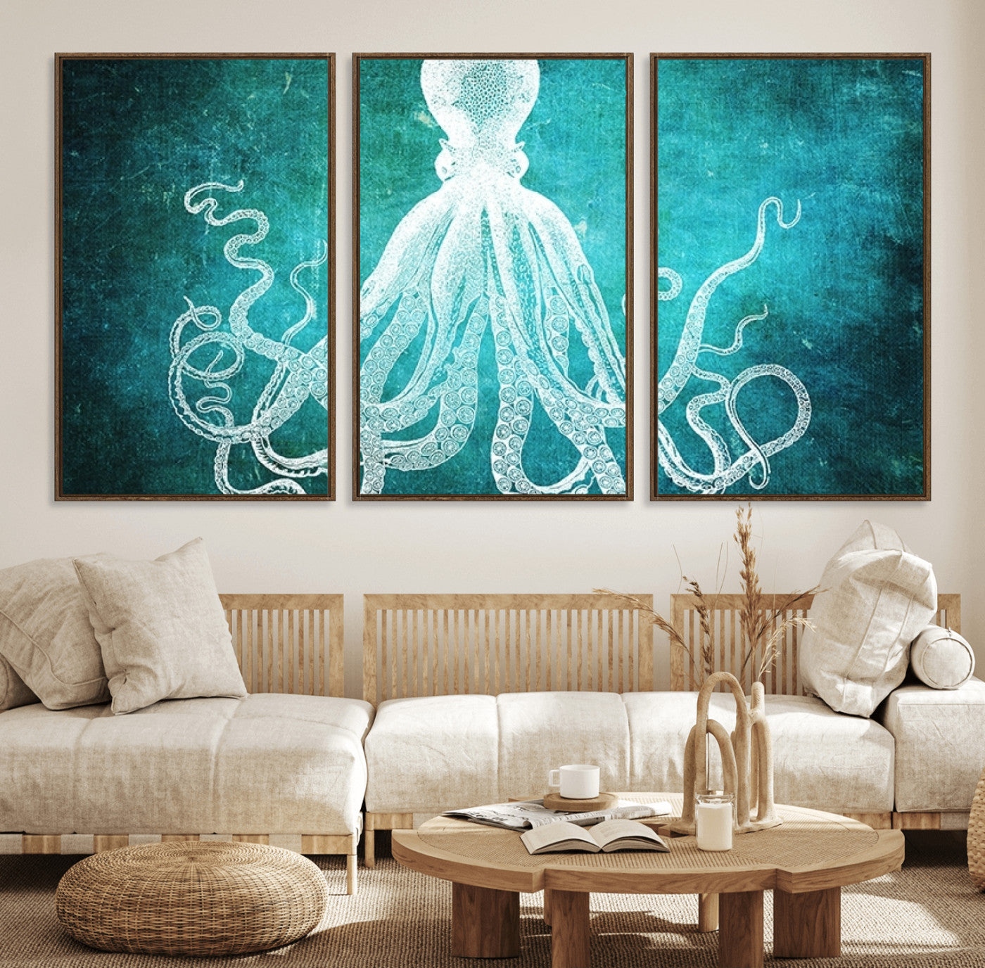 20773-MGV-FC-60X30-3P_Walnut-Green Octopus Abstract Wall Art Canvas Print