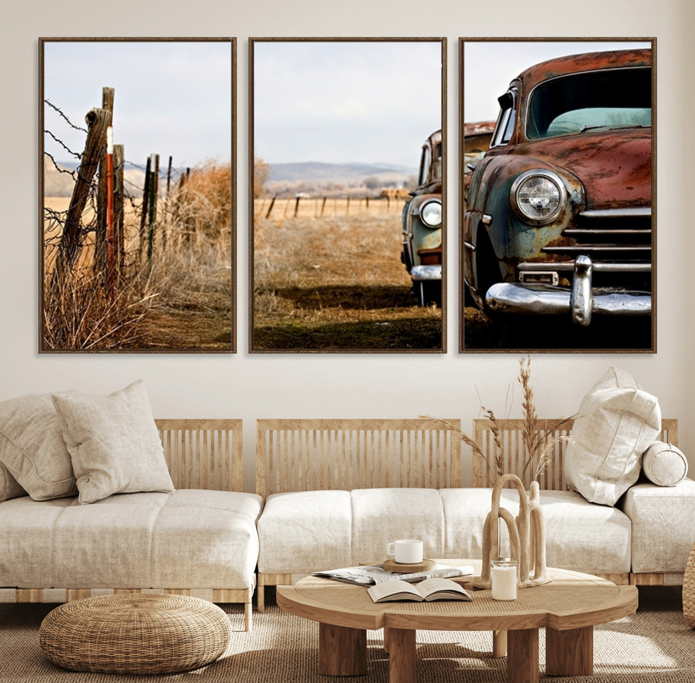 33308-MGV-FC-60X30-3P_Walnut-Old Rustic Classic Car Wall Art Canvas Print