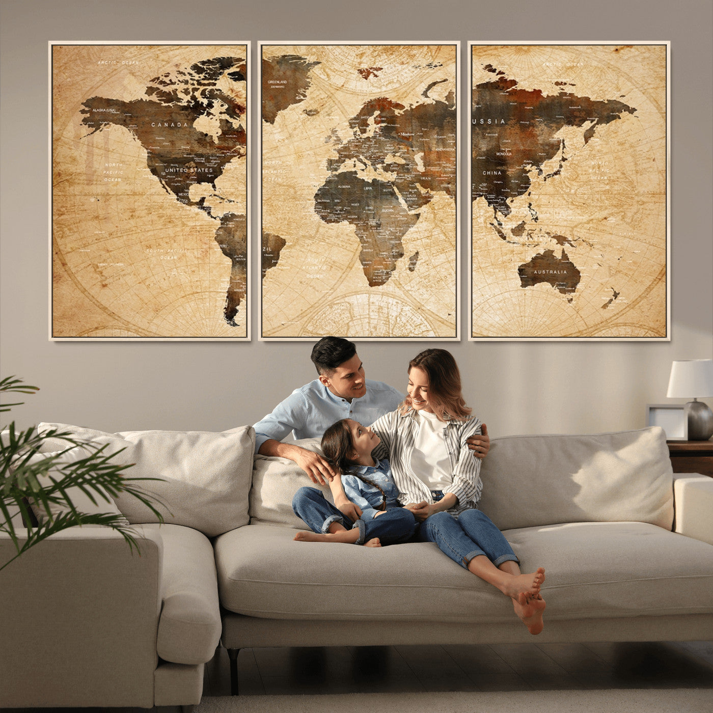 -Push Pin World Map Canvas Print – Framed Travel Tracker Wall Art for Couples, Perfect Anniversary Gift and Home Decor