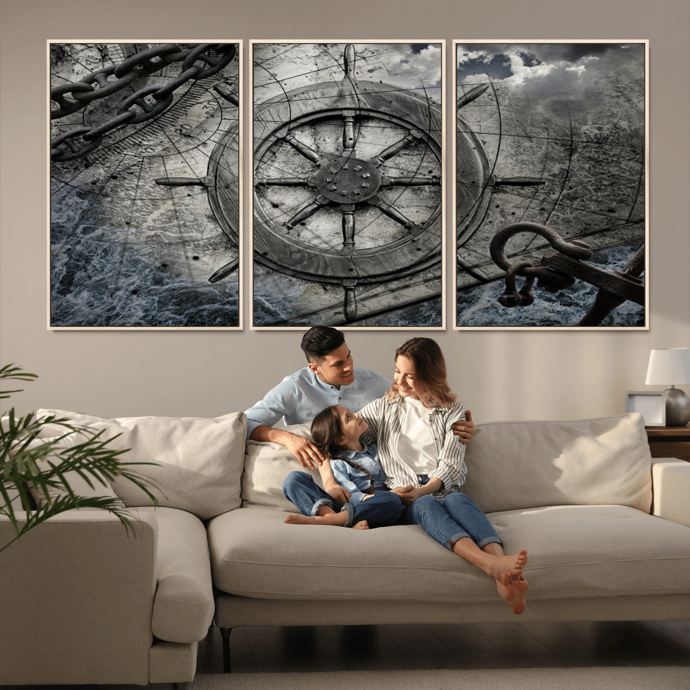 -Ship Steering Wheel Vintage Wall Art Canvas Print