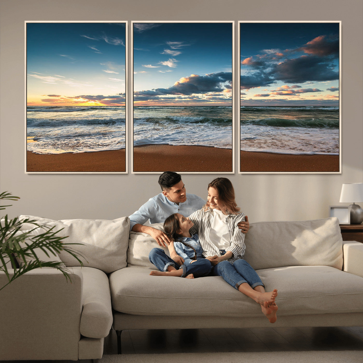 -Ocean Beach Wall Art Canvas Print Sunset Artwork Print Coastal Wall Art