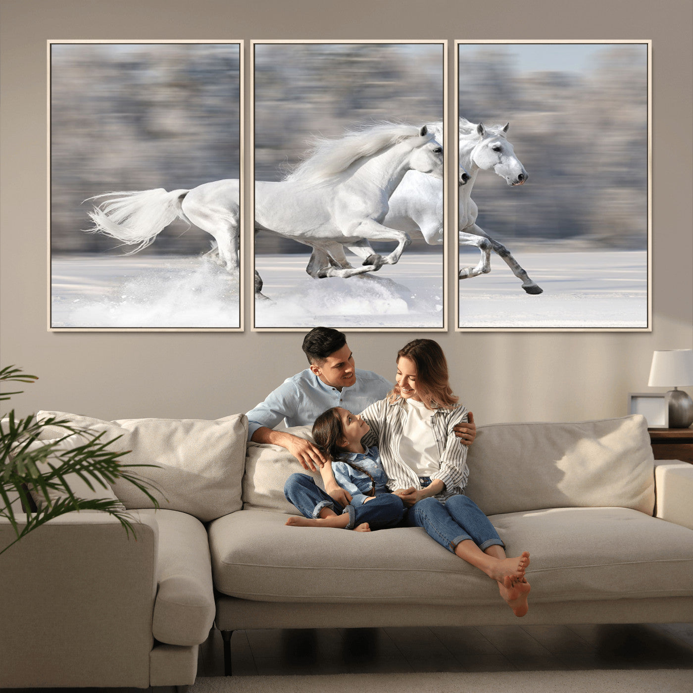 -The White Horses Wall Art, Framed White Horses Wall Art Canvas Print