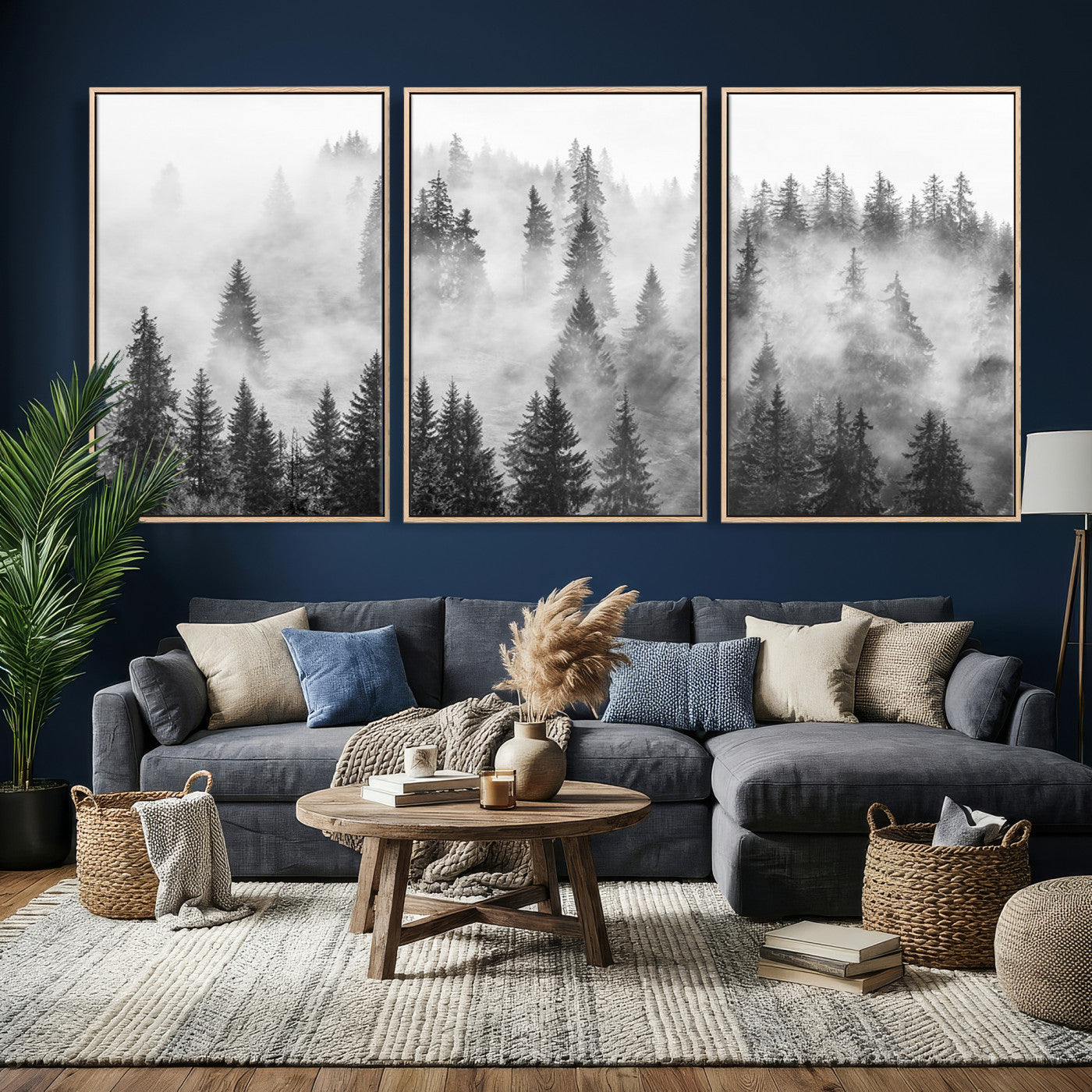 10422-MGV-CV-36X24 - Forest Wall Art Print | Foggy Pine Forest Canvas Wall Art - Black and White Nature Decor for Living