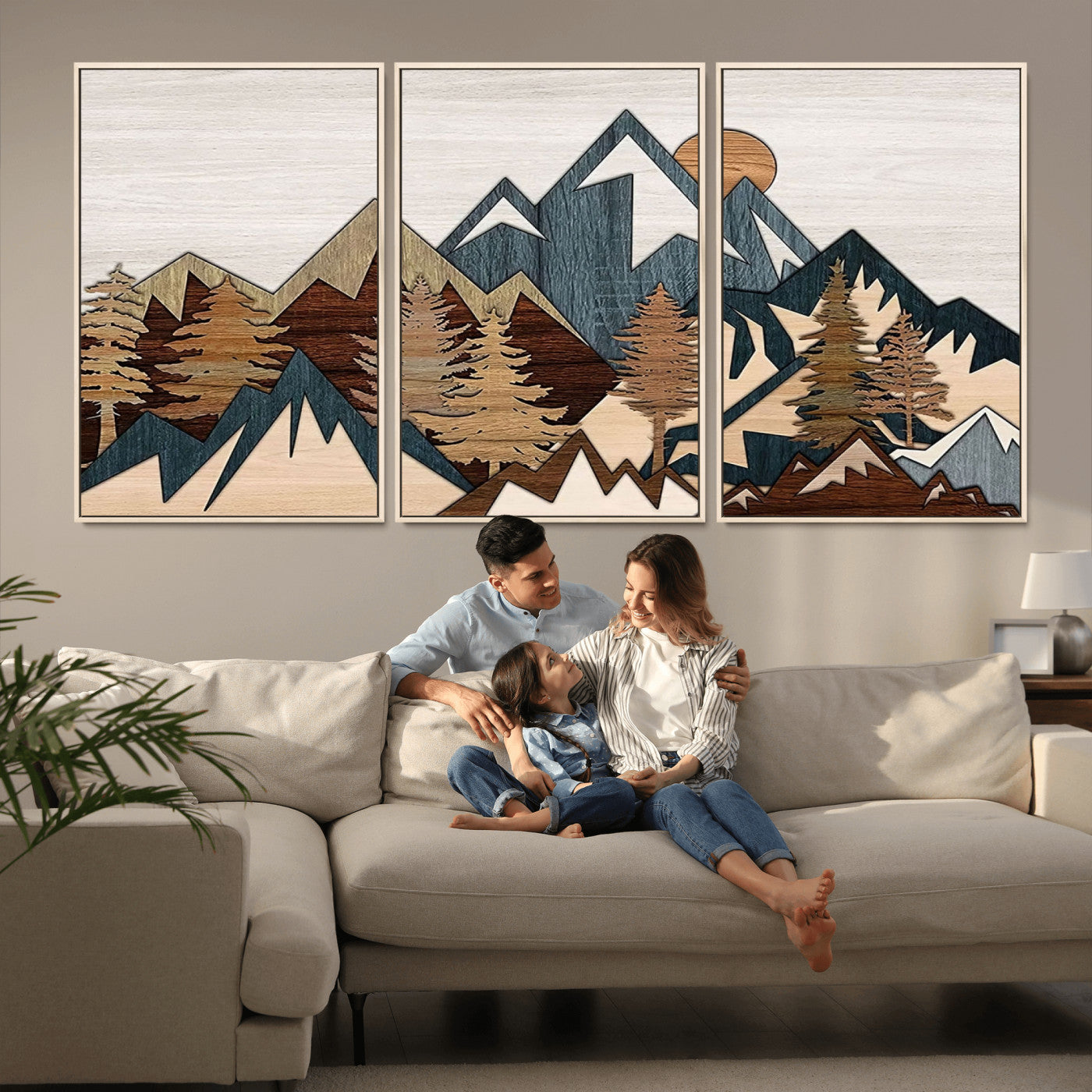 67950-MGV-CV-36X24-Rustic Abstract Wood Panel Effect Canvas Mountain Range Top Wood Wall Art Canvas Print