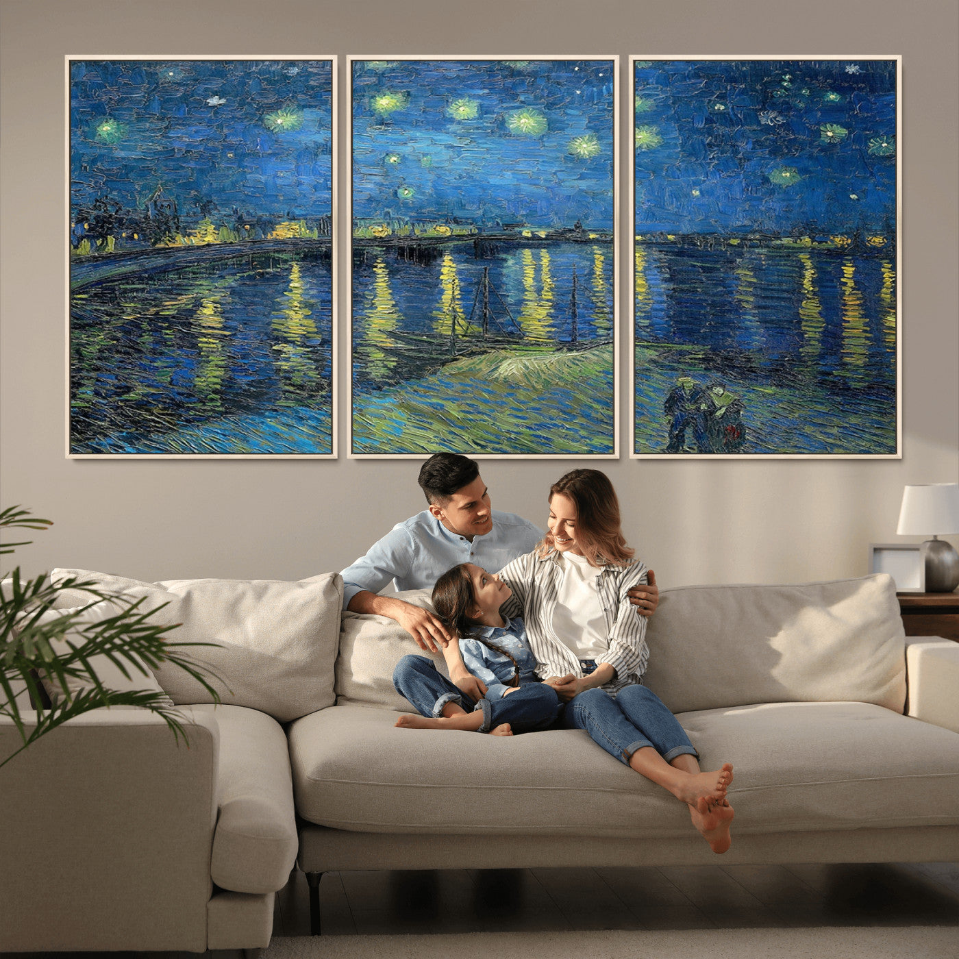 94605-MGV-CV-36X24-Vincent van Gogh Starry Night over the Rhone Abstract Wall Art Canvas, Starry Night Canvas Print