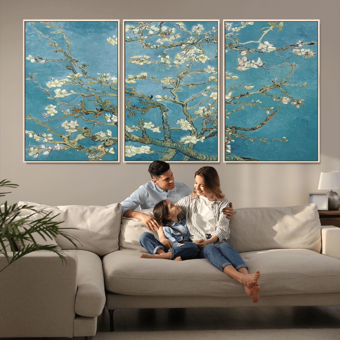 65607-MGV-FC-60X30-3P_Natural-Vincent Van Gogh's Almond Blossom Abstract Wall Art Canvas, Van Gogh Almond Blossom Canvas Print