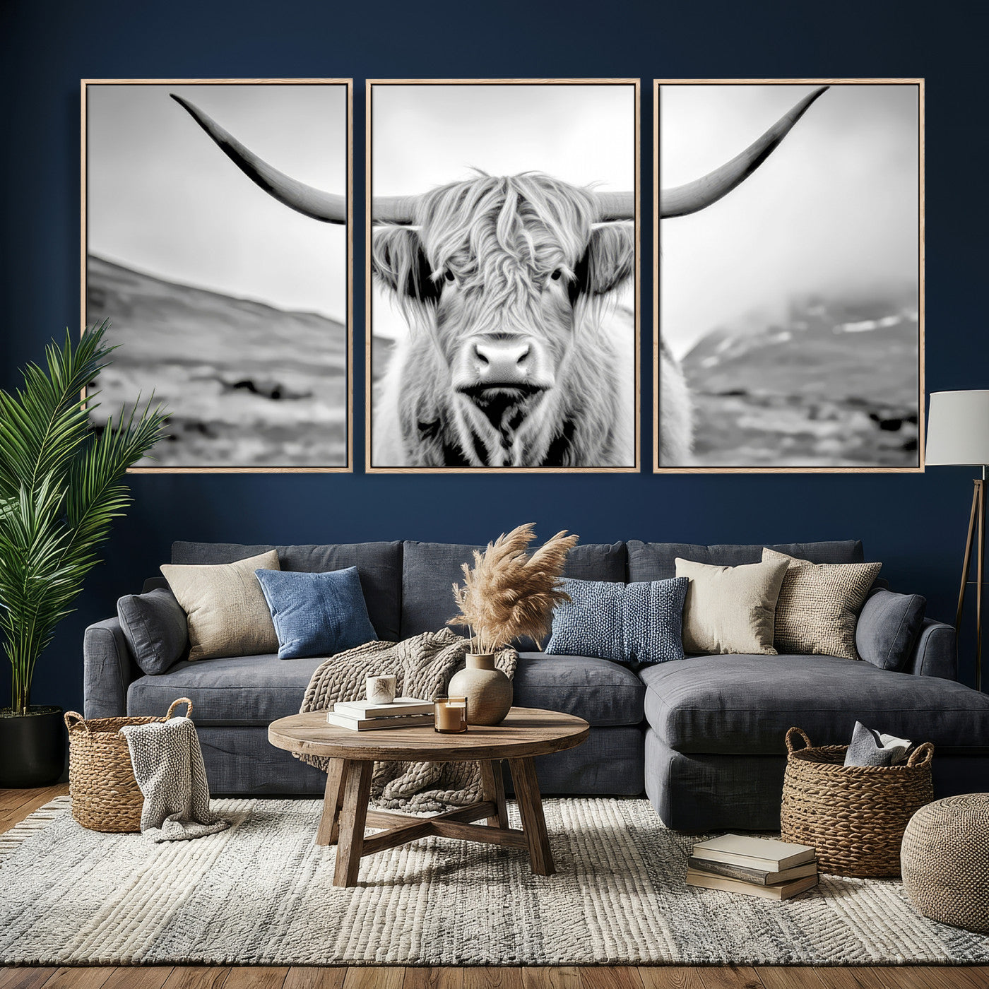 80564-MGV-CV-60X30-3P - Scottish Cow Wall Art Canvas Print