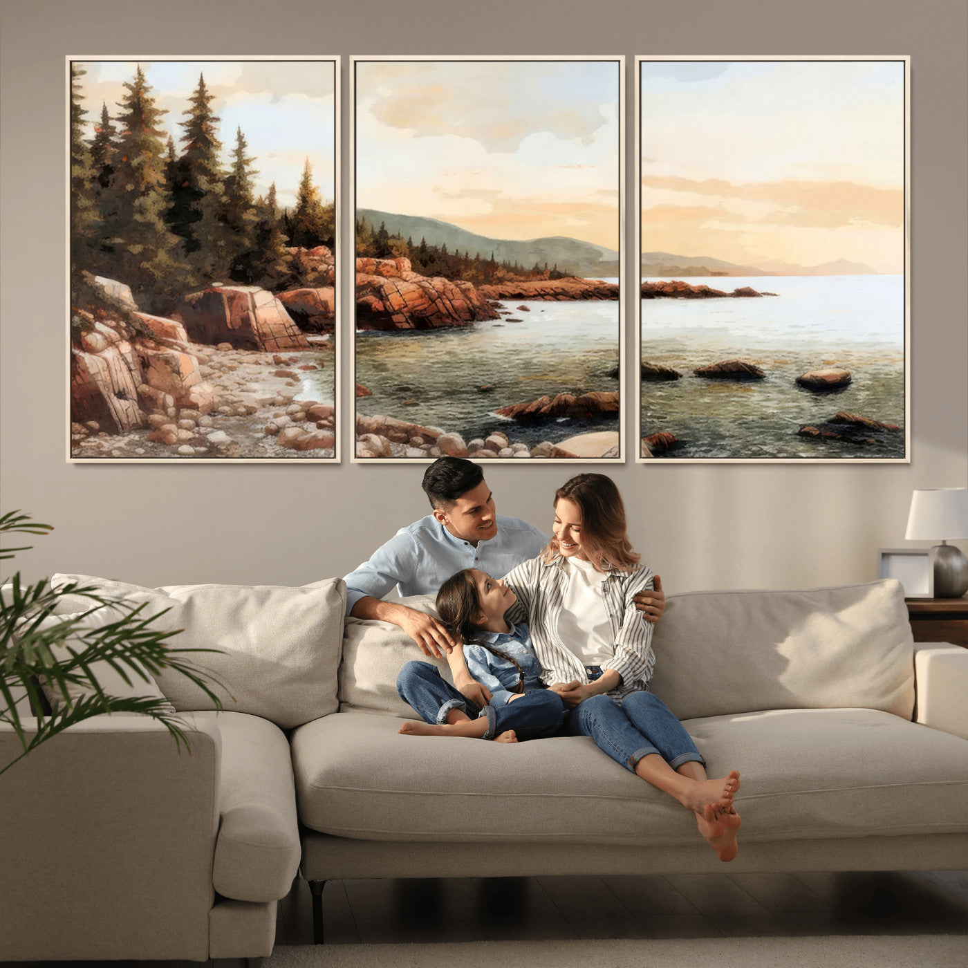 77145-MGV-CV-36X24-Serene Coastal View of Acadia National Park Wall Art - Stunning 3-Panel Wall Art Canvas Print,
