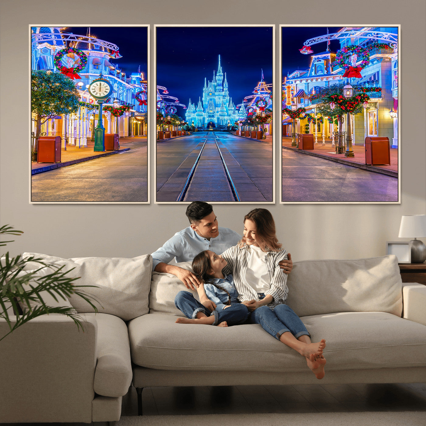 12470-MGV-CV-36X24-Disney Castle Wall Art – Large Magic Kingdom Canvas Artwork, Fairytale Design, Kids Room Christmas Decor for Home, Office