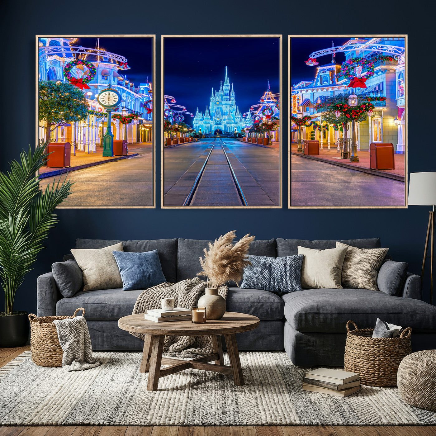 12470-MGV-CV-36X24 - Disney Castle Wall Art – Large Magic Kingdom Canvas Artwork, Fairytale Design, Kids Room Christmas Decor for Home, Office