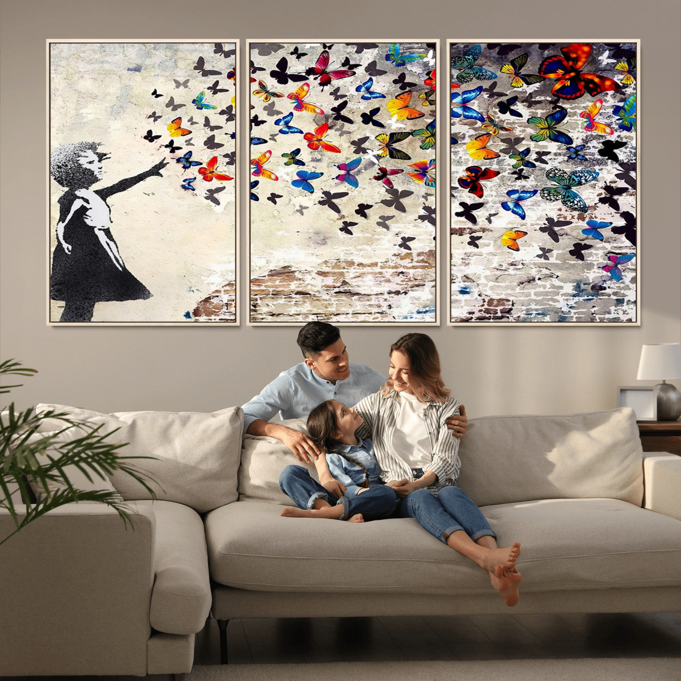 -Banksy Graffiti Wall Art Canvas Print: Girl Releasing Vibrant Butterflies – Ready to Hang