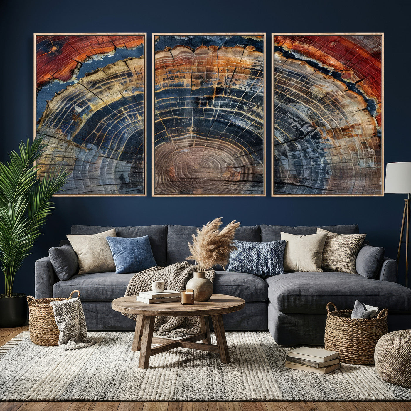 63519-MGV-CV-36X24 - Abstract Tree Ring Wall Art Canvas Print – Colorful Framed Minimalist Nature Tree Rings Home Artwork for Home and Office Decor