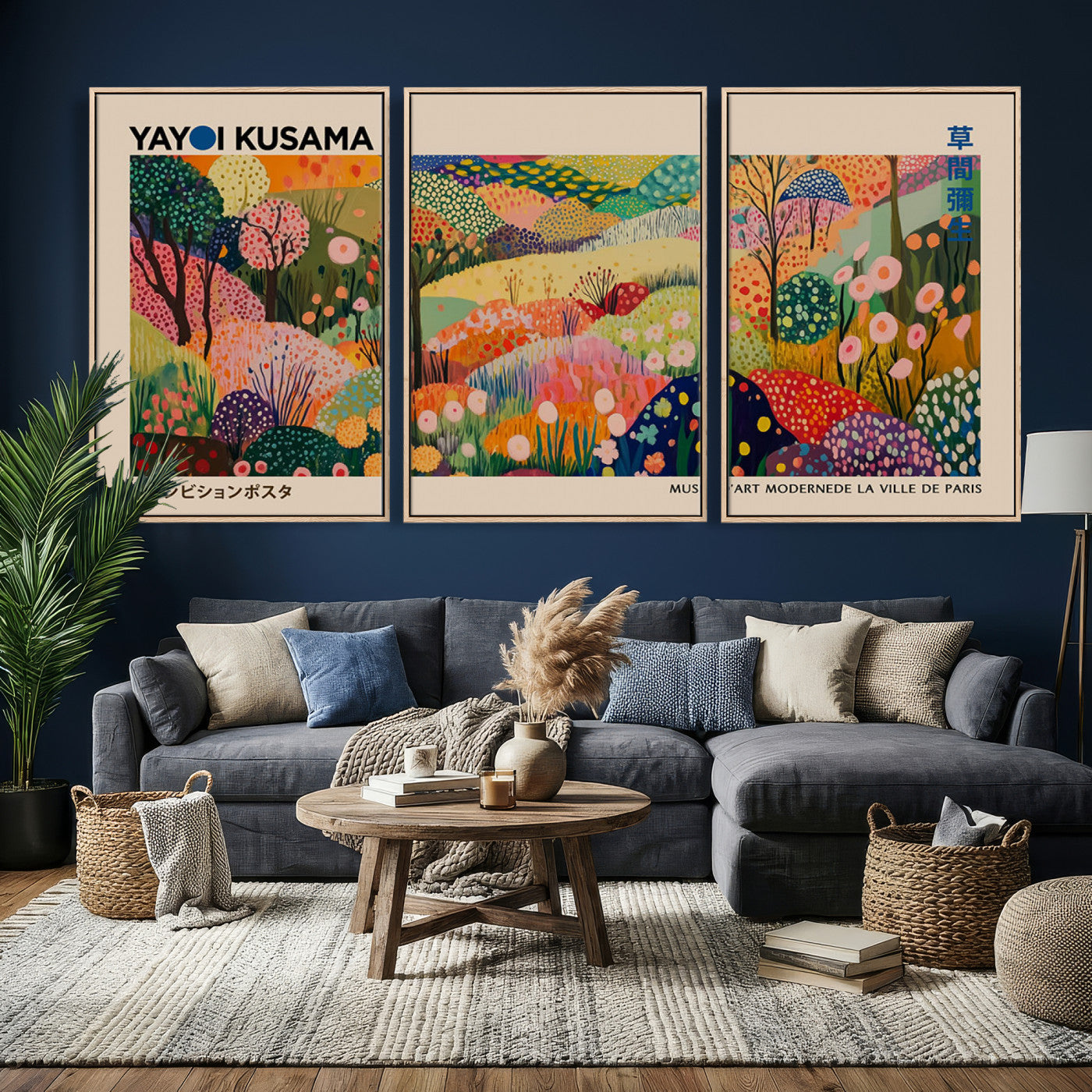 47970-MGV-CV-36X24 - Yayoi Kusama Japanese Art Canvas Print, Abstract Large Yayoi Kusama Framed Print, Japanese Wabi Print