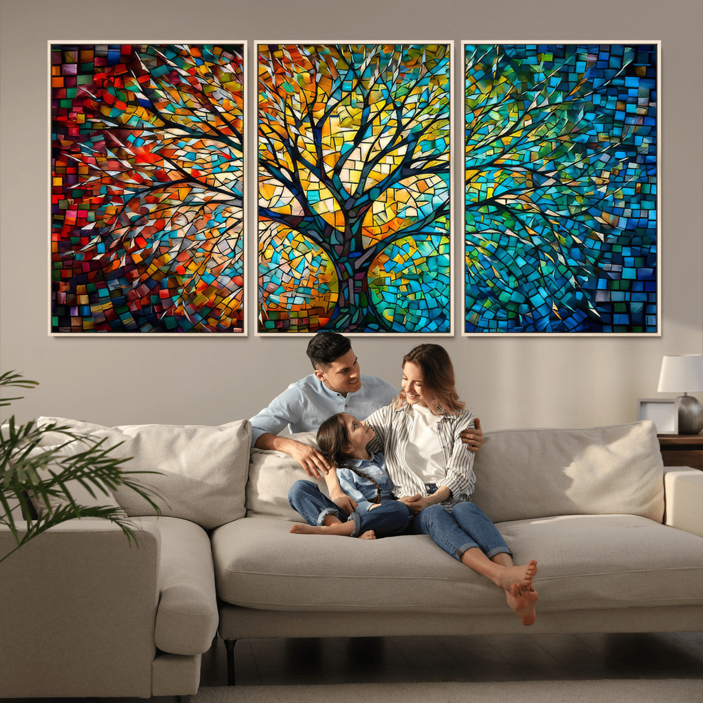 99325-MGV-CV-36X24-Yggdrasil Tree of Life Wall Art Print Canvas | Mosaic Style 3-Panel Canvas Print