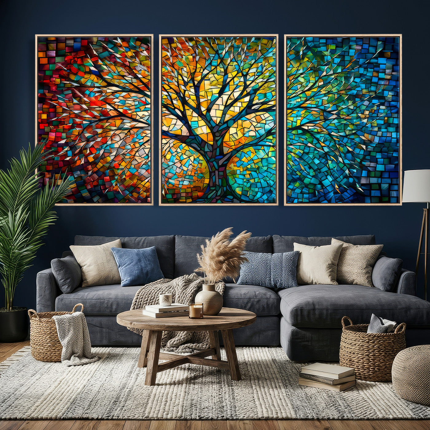 99325-MGV-CV-36X24 - Yggdrasil Tree of Life Wall Art Print Canvas | Mosaic Style 3-Panel Canvas Print