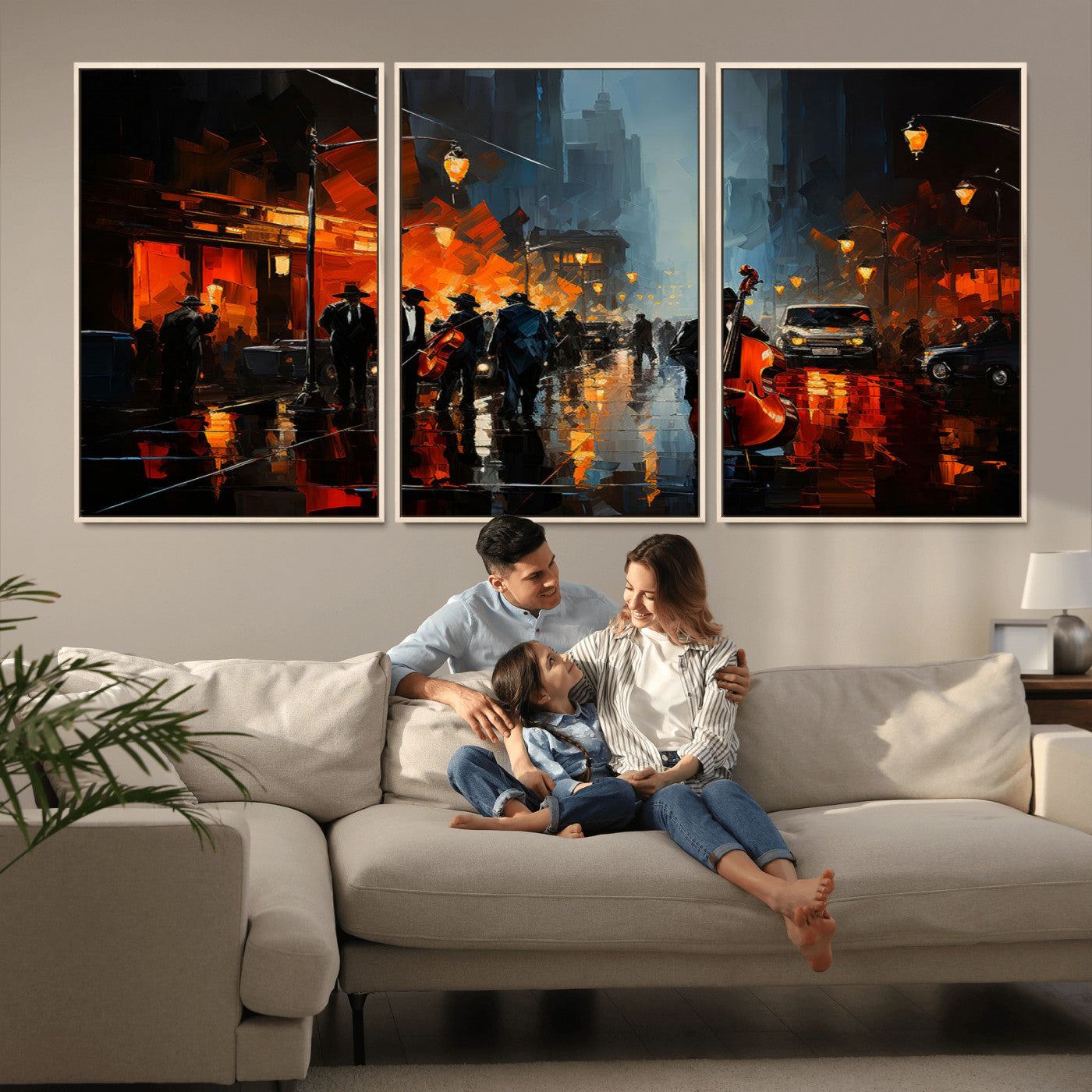 46538-MGV-FC-60X30-3P_Natural-Winston Porter Jazz Wall Art - African American Music Canvas - Abstract Colorful Music Art - Framed