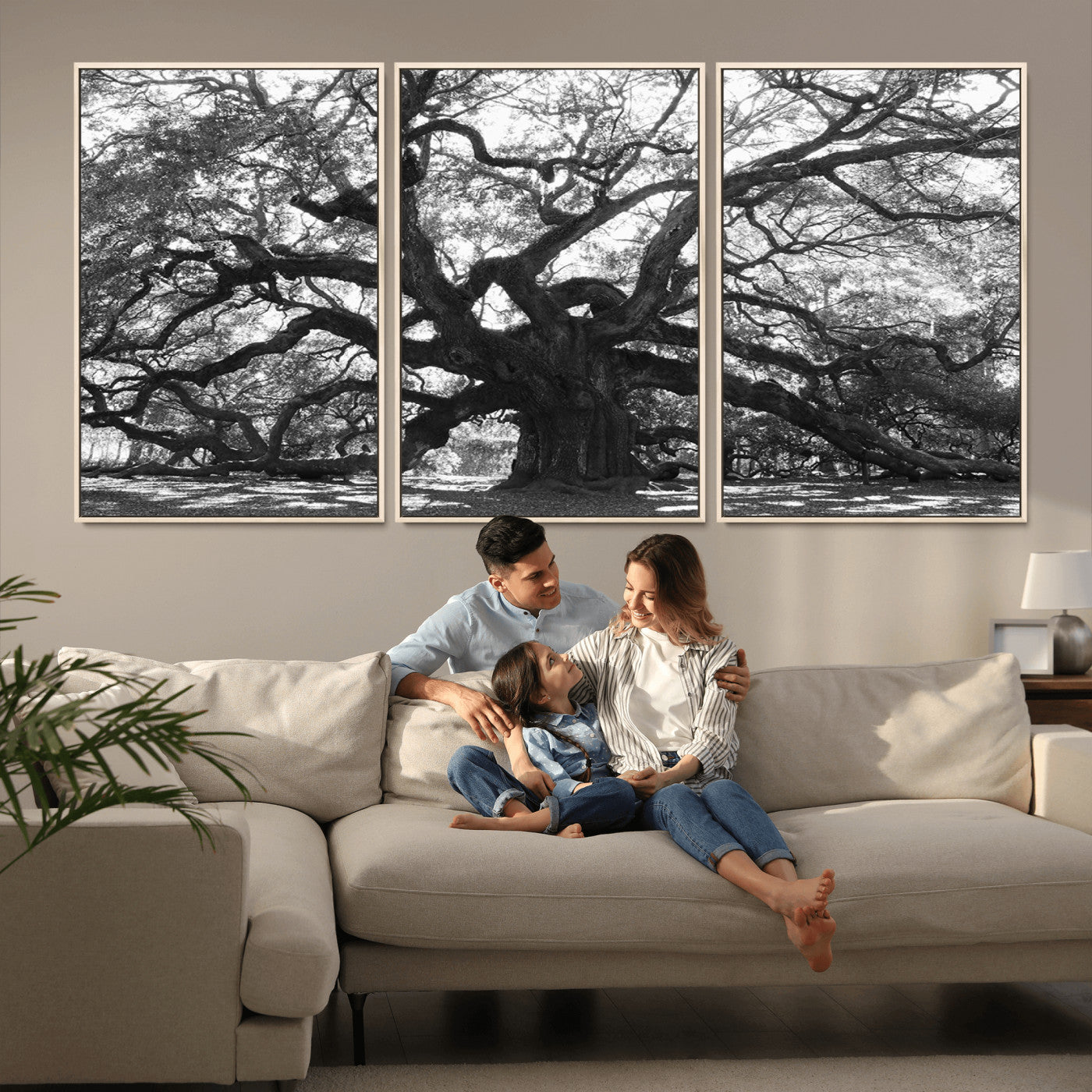 -Ancient Oak Wall Art Canvas Print, Framed Twisted Branches Art Picture Print, Gnarled Tree Perfect Moody Nature Decor Artwork