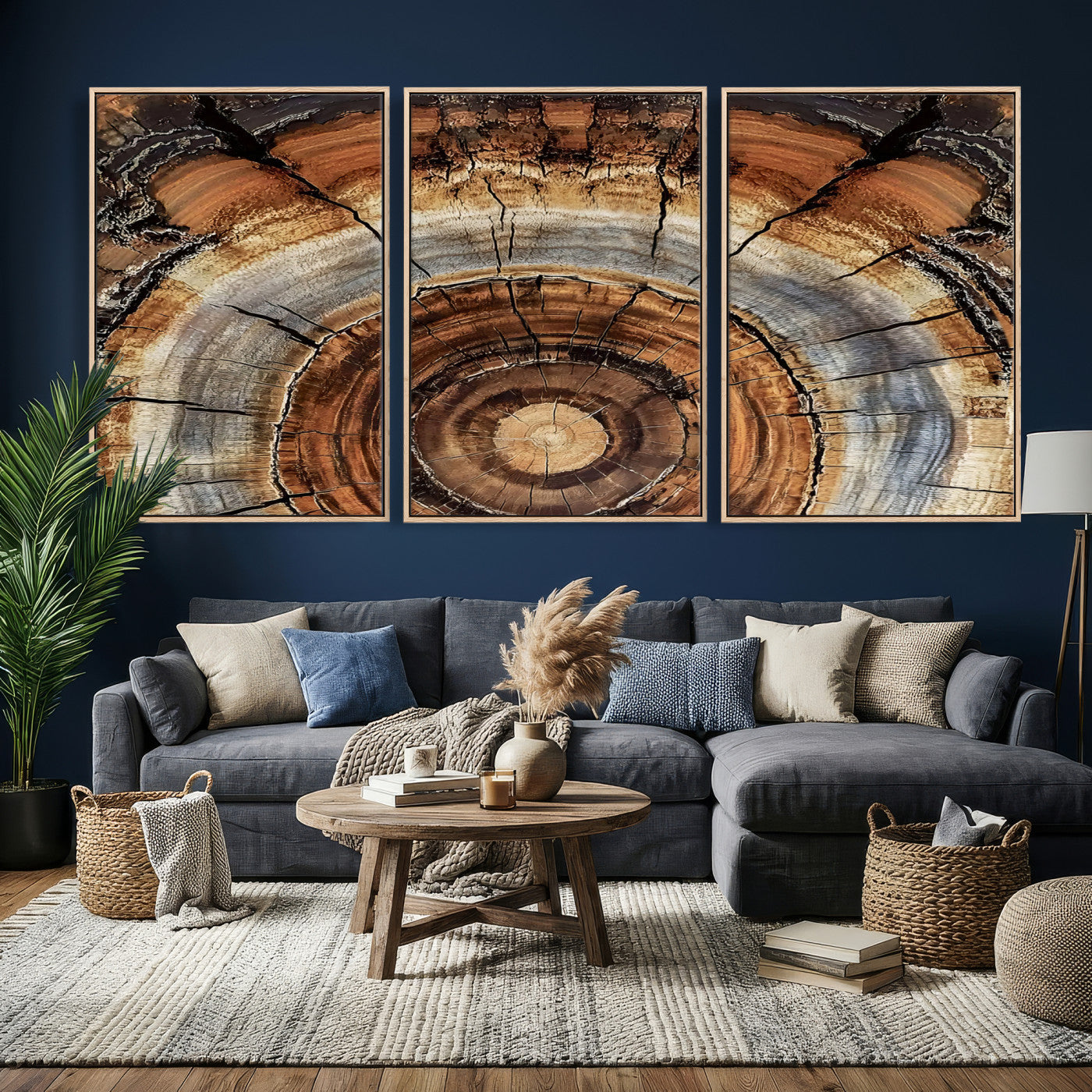 15184146-MGV-CV-36X24 - Tree Rings Wall Art Canvas Print, Framed Wood Texture Art Picture Print, Rustic Pattern Perfect Rustic Organic Decor Artwork