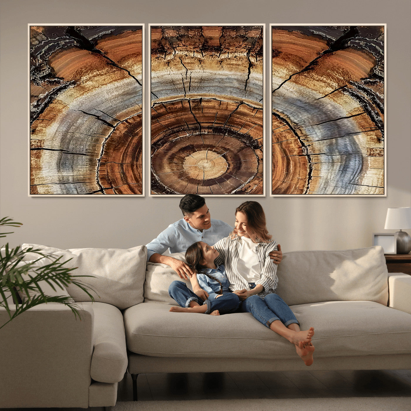 15184146-MGV-CV-36X24-Tree Rings Wall Art Canvas Print – Rustic Wood Texture Natural Grain Organic Pattern Earthy Artwork for Home Office
