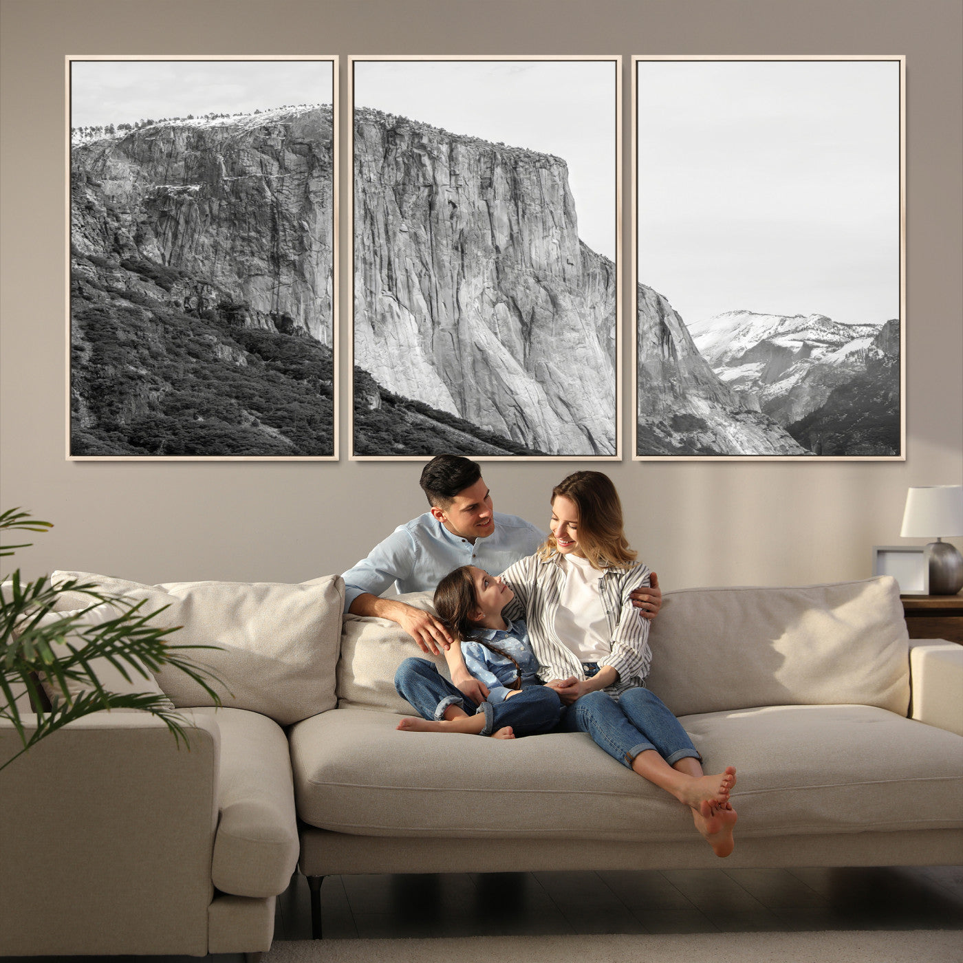 39393420-MGV-FC-60X30-3P-El Capitan Wall Art Canvas Print – Framed Yosemite Cliff Monochrome Mountain Landscape Nature Artwork for Home Office